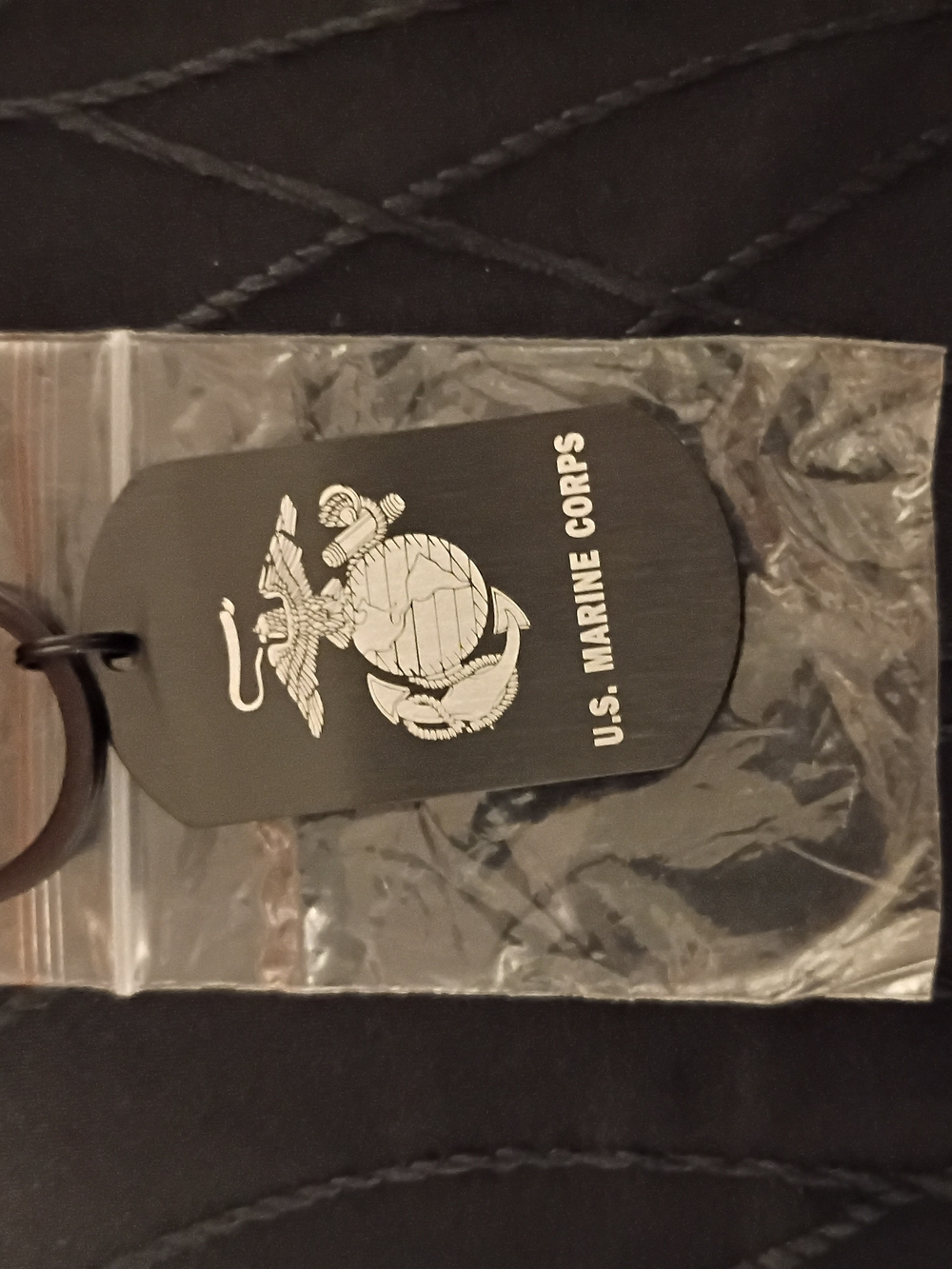 Amazon U.S. Marine Corps Black Dog Tag Keychain with Silver Emblem